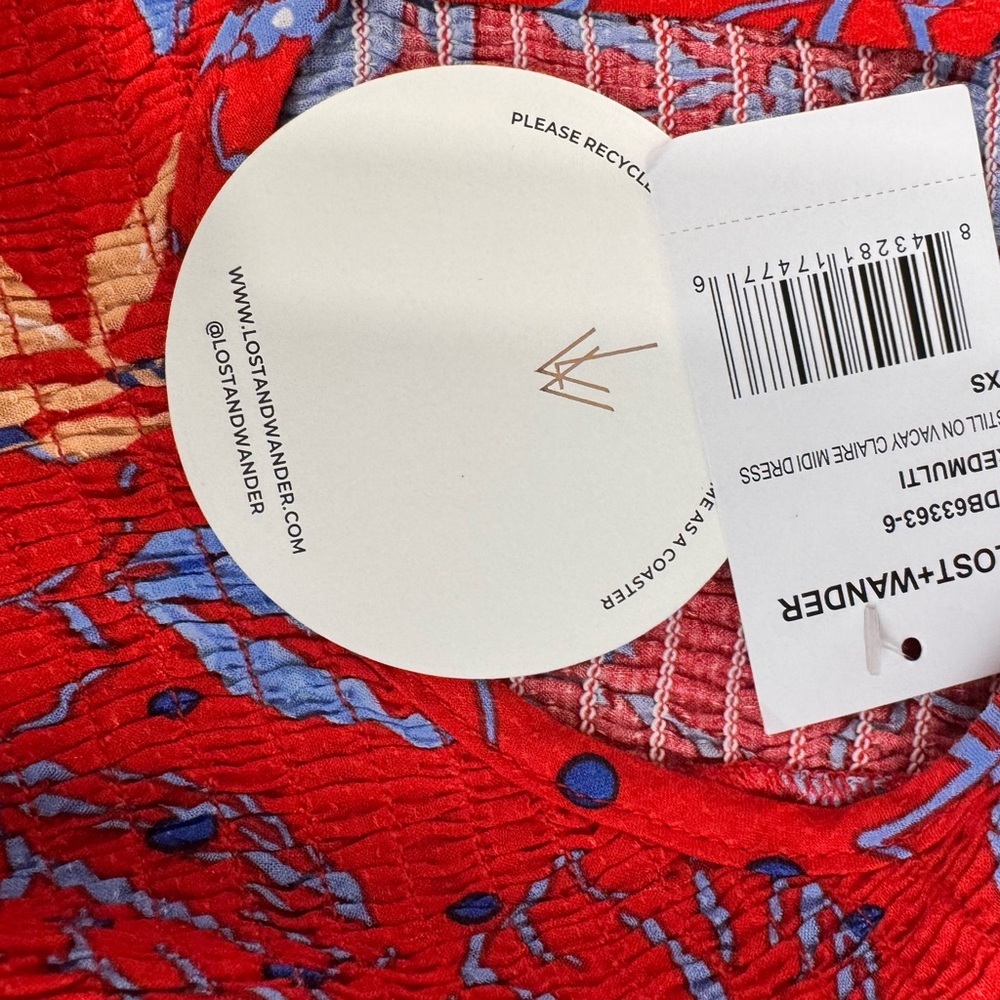 Lost + Wander Red Floral Smocked Midi Dress NWT Size XS Boho Romantic - Picture 8 of 16